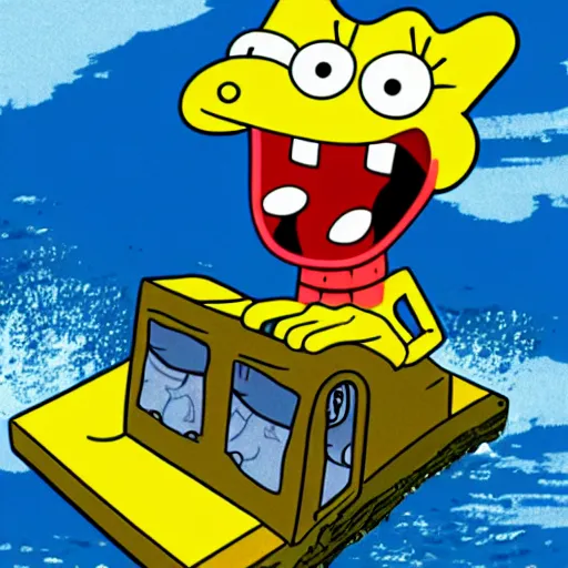 Image similar to sponge bob driving a ship