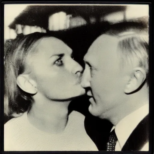 Prompt: a merge of Putin face and Hitler in a passionate kiss, polaroid, 8k