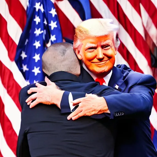 Prompt: Donald Trump hugging Joe Biden