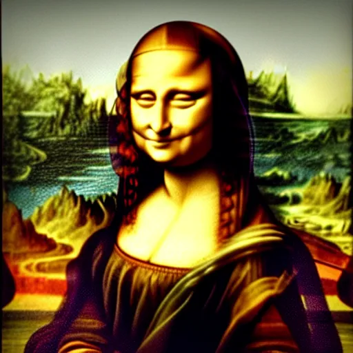 Prompt: Mona Lisa just smoked a joint