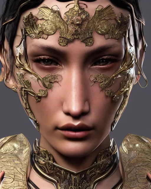 Image similar to a highly detailed metahuman 8 k close up render of bella hadid in takato yamamoto style trending on artstation made in unreal engine 4