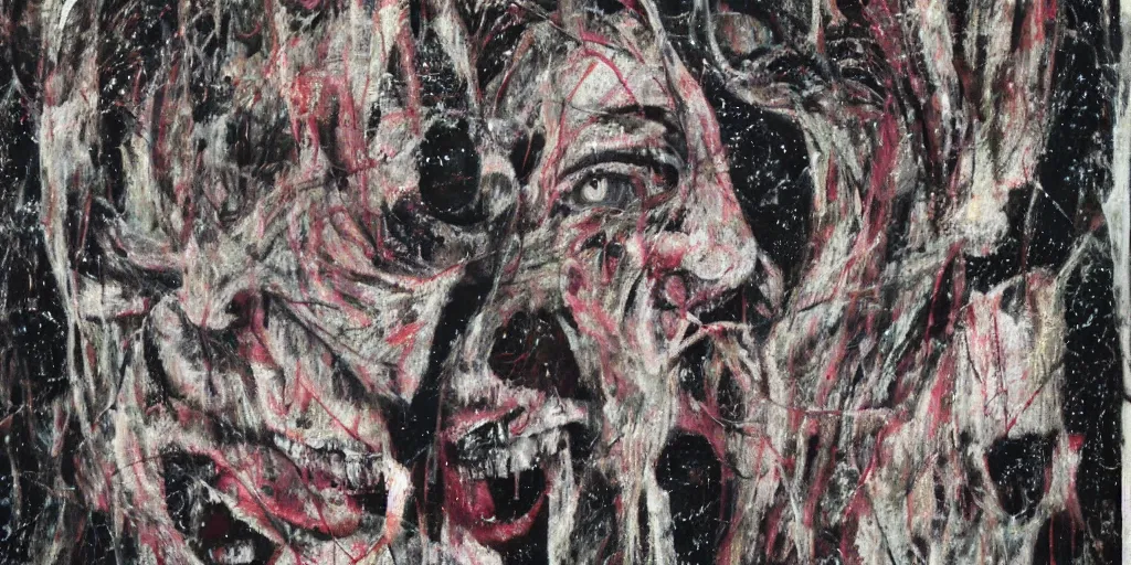 Prompt: camo made of teeth, smiling, abstract, francis bacon artwork, cryptic, dots, stipple, lines, splotch, color tearing, pitch bending, faceless people, dark, ominious, eerie, minimal, points, technical, old painting