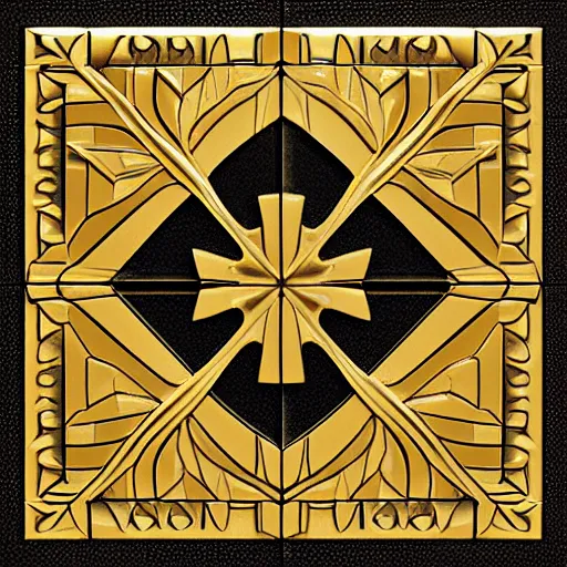 Image similar to 3d render of an abstract medieval pattern gold tile, symetrical