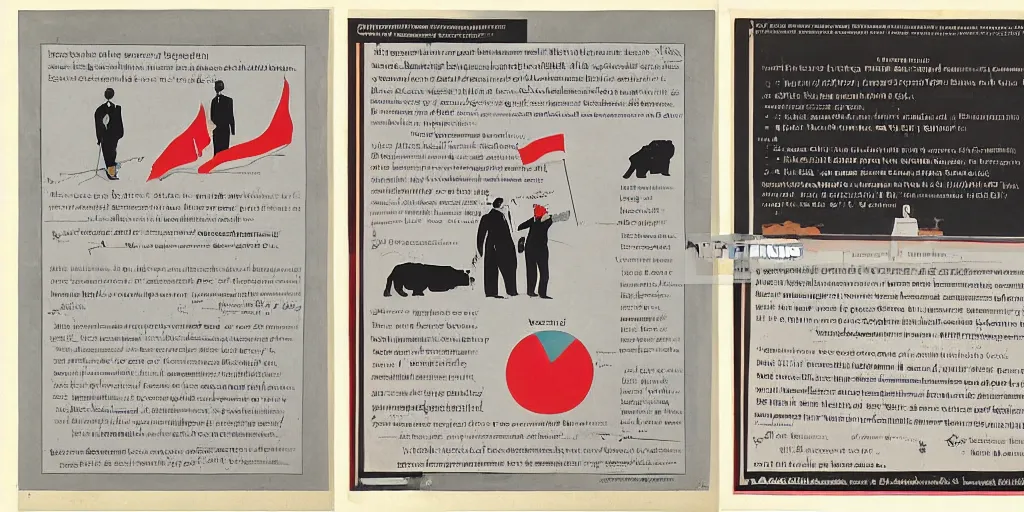 Image similar to british and soviet elections by isotype, organized into 2 charts showing the difference on 2 pages showing the comparison in governing bodies as a heirarchy