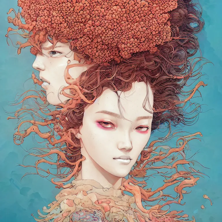 Prompt: woman with coral reef hair portrait soft light painted by james jean and katsuhiro otomo and erik jones, inspired by akira anime, smooth face feature, intricate oil painting, high detail illustration, sharp high detail