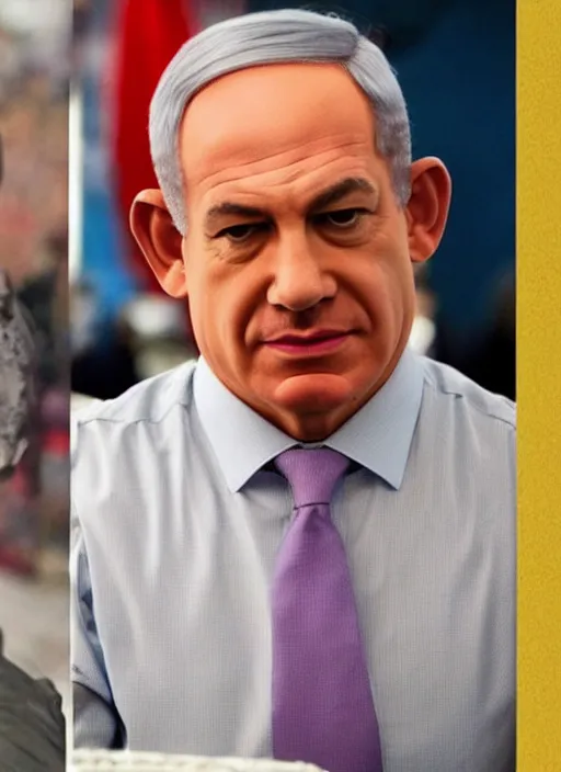 Image similar to a person that looks like benjamin netanyahu and taylor swift combined