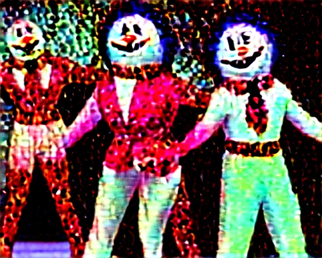 Image similar to 8 0's christmas special, featuring frosty the snowman, the band kiss, and the harlem globe trotters, frame from vhs tape