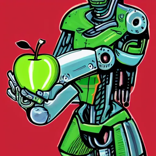 Image similar to a cyborg apple bounty hunter