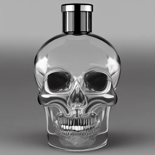 Prompt: transparent ancient winged skull flask, raytracing, 3d rendering, octane render