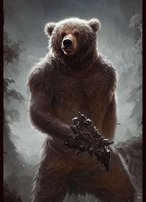 Image similar to werebear, d & d, fantasy, portrait, highly detailed, digital painting, trending on artstation, concept art, sharp focus, illustration, art by artgerm and greg rutkowski and magali villeneuve