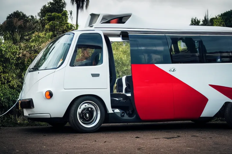 Image similar to car photography of Tesla electric minibus By Emmanuel Lubezki