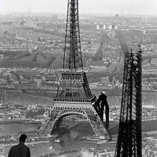 Prompt: workers renovating a gruyère cheese made Eiffel tower, Paris in the background