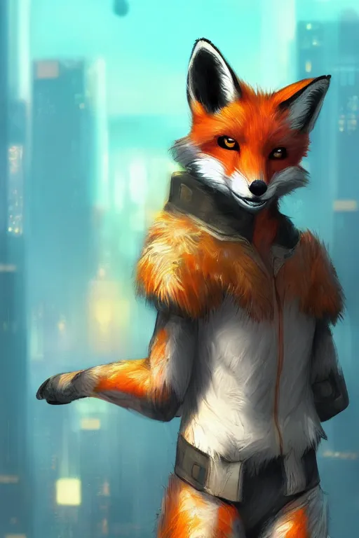 Image similar to a fox fursona, trending on artstation, by kawacy, furry art, digital art, cyberpunk, high quality, backlighting