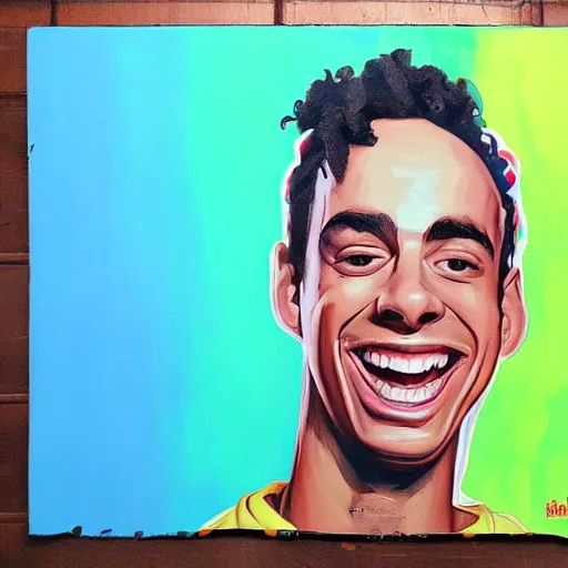 Image similar to rapper logic very big smile, painting