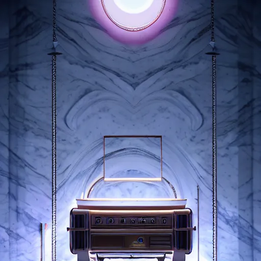 Prompt: beautiful digital fantasy illustration of a Birth Machine, lights in the night, highly detailed, soft lighting, rendered in octane, masterpiece, very very very aesthetic, exquisite marble details
