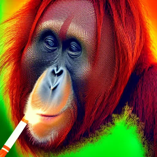 Image similar to orangutan smoking cigarette psychedelic background geometric fractal