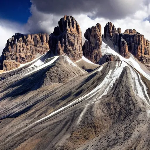 Prompt: the dolomites mountains made out of lava