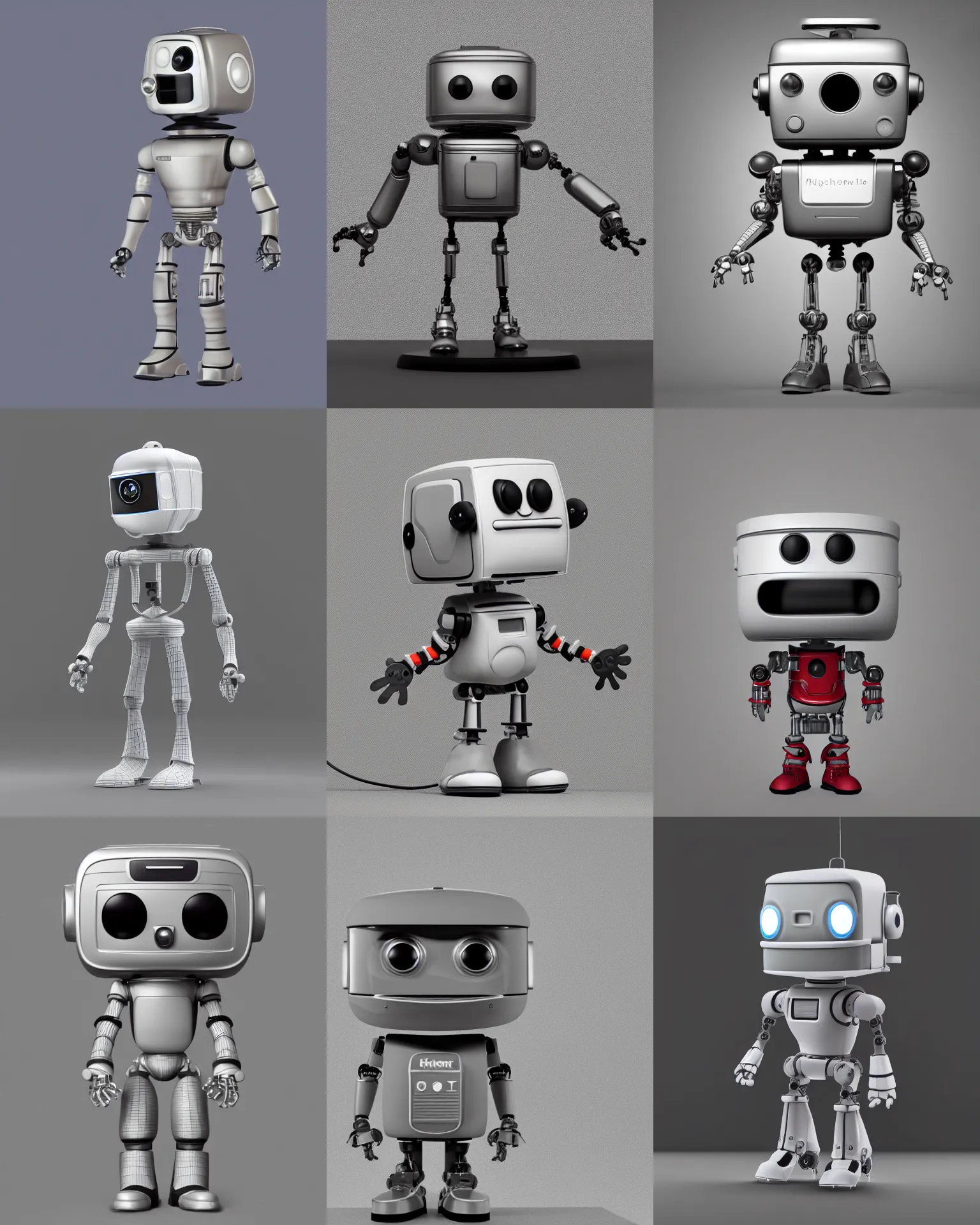 Prompt: full body 3 d render of kitchen robot as a funko pop!, studio lighting, grey background, single body, no shadow, blender, trending on artstation, 8 k, highly detailed