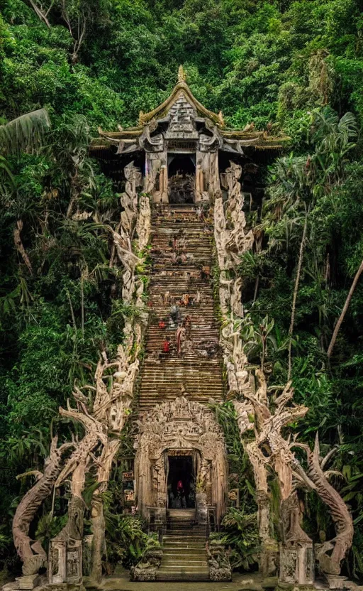 Image similar to a huge magical temple in the middle of a jungle, epic lighting, epic composition ,marble shrine