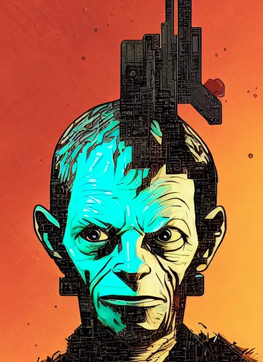 Prompt: portrait of gollum as hacker, netrunner cyberpunk, artstation, art by petros afshar, tom whalen, laurie greasley and greg rutkowski and ilya kuvshinov