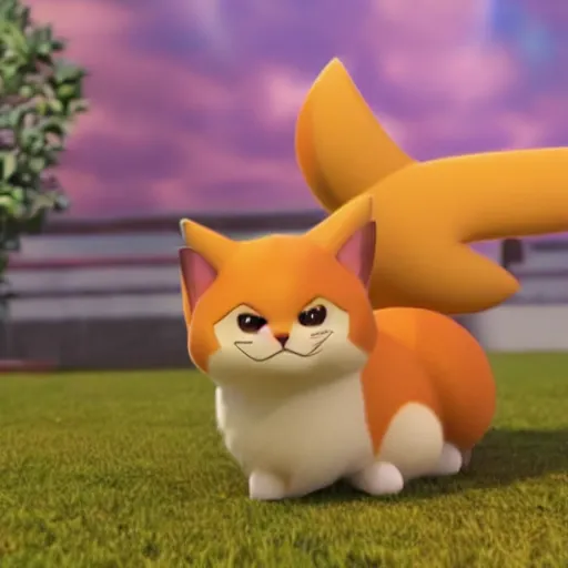 Prompt: an adorable cat dog fire pokemon like growlithe. very cute friendly. fluffy. beautiful. digital render.