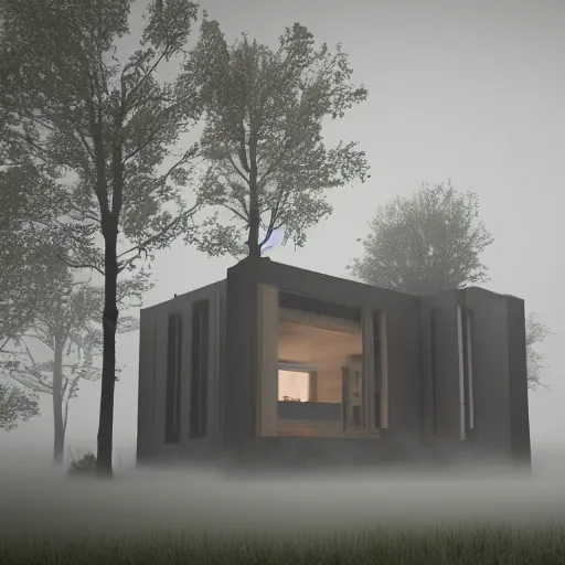 Image similar to a home under construction half engulfed in fog 3 d render