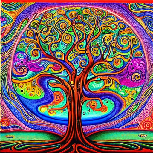 Image similar to tree of life painting by aaron brooks, chris dyer, android jones, and alex grey