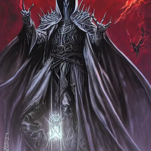 Prompt: undead shadow Sauron ruler of the Nazgul by Mark Brooks, Donato Giancola, Victor Nizovtsev, Scarlett Hooft, Graafland, Chris Moore