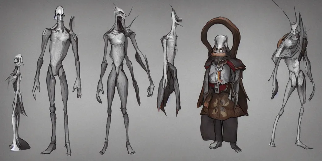 Image similar to character design, concept art, anthropomorphic grey alien wearing medieval clothes, unreal engine, by studio ghibli,