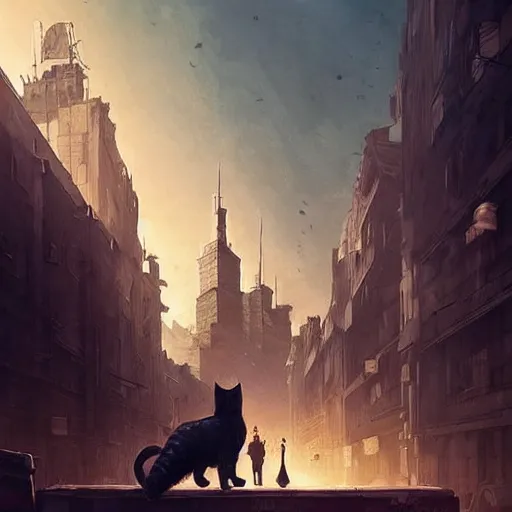 Prompt: gigantic cat walking on apocalyptic city, very detailed fine art, top of pinterest, trend of artistation, style of ( ( kadinski ) ) greg rutkowski and ilia kuvshinov