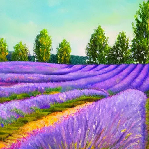 Image similar to painting of lavender field, highly detailed, beautiful lighting