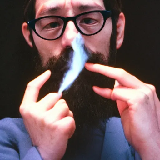 Image similar to gendo ikari smoking a joint, 5 5 mm