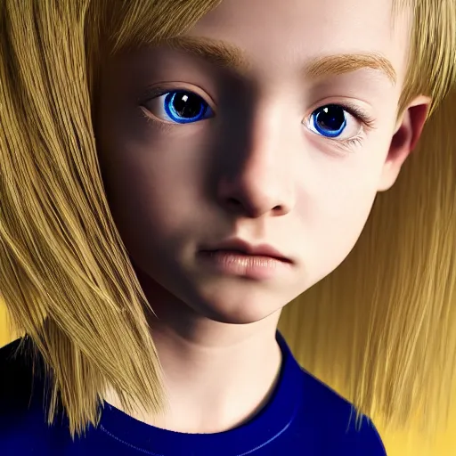 Image similar to a detailed portrait of boy with blonde hair and blue eyes, unreal engine 5 rendered, incredibly highly detailed and realistic, 8 k, sharp focus, studio quality