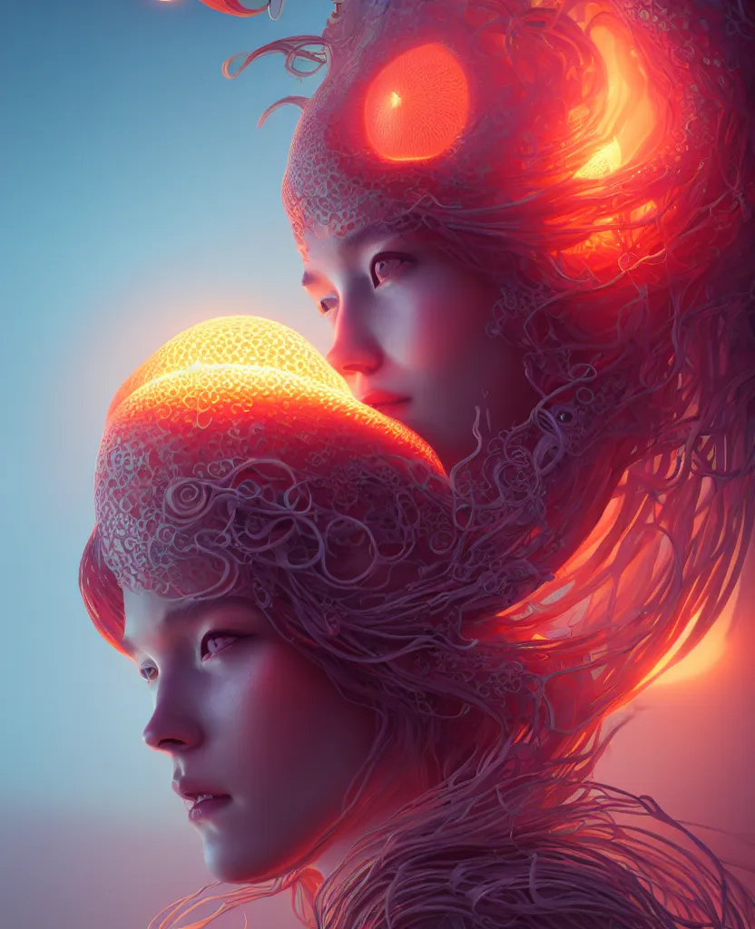 Image similar to goddess portrait. jellyfish phoenix head. intricate artwork by Tooth Wu and wlop and beeple. octane render, trending on artstation, greg rutkowski very coherent symmetrical artwork. cinematic, hyper realism, high detail, octane render, 8k