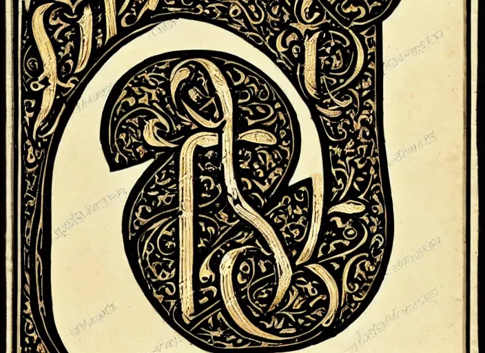 Prompt: beautiful handwriting style lettering, medieval blackletter, decorative, initial letter a