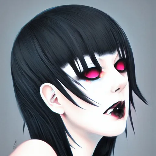 Prompt: portrait of an anime goth clowngirl, painted by ilya kuvshinov