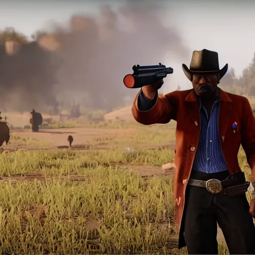 Prompt: a screenshot of obama in red dead redemption 2 as arthur morgan