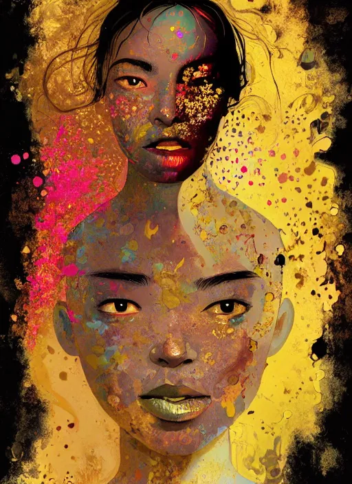 Prompt: beautiful face, made of chinese pottery, golden tears, dramatic lighting, maximalist pastel color palette, splatter paint, pixar and disney concept, graphic novel by fiona staples and dustin nguyen, peter elson alan bean wangechi mutu, clean cel shaded vector art, on artstation