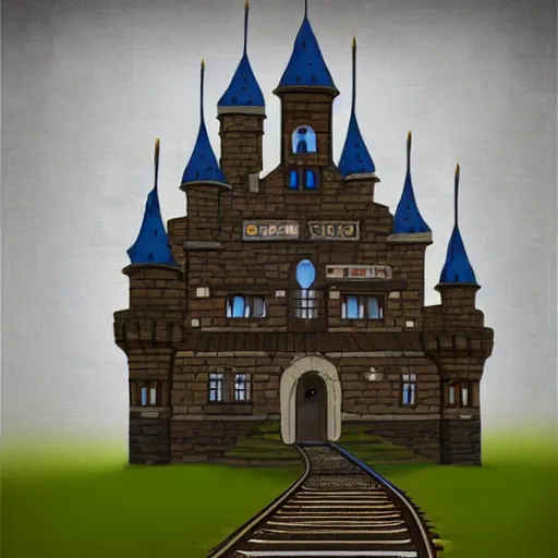 Prompt: digital art of a fantasy castle that looks like a train station