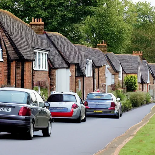 Image similar to british suburban street, houses, cars parked, 2006