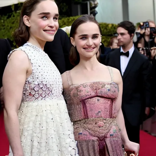 Prompt: Emilia Clarke and Natalie Portman posing for a picture