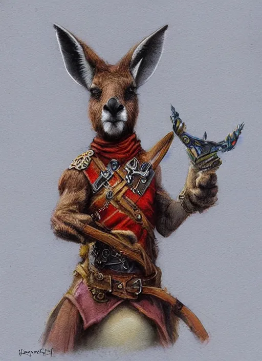 Image similar to kangaroo wearing a crown, dndbeyond, bright, colourful, realistic, dnd character portrait, full body, pathfinder, pinterest, art by ralph horsley, dnd, rpg, lotr game design fanart by concept art, behance hd, artstation, deviantart, hdr render in unreal engine 5