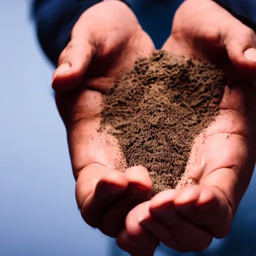 Image similar to man with a handful of dirt in his hand about to put it in his mouth