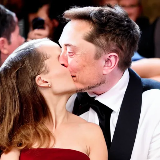 Image similar to Elon Musk kissing Natalie Portman