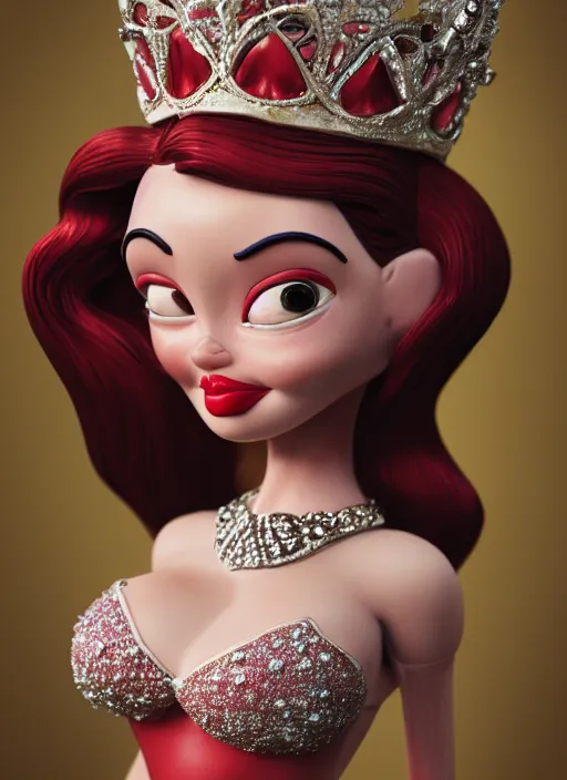 Image similar to closeup face profile portrait of a tin toy jessica rabbit as a fairytale princess wearing a crown eating cakes, bikini, depth of field, zeiss lens, detailed, symmetrical, centered, fashion photoshoot, by nicoletta ceccoli, mark ryden, lostfish, breathtaking, 8 k resolution, extremely detailed, beautiful, establishing shot, artistic, hyperrealistic, octane render