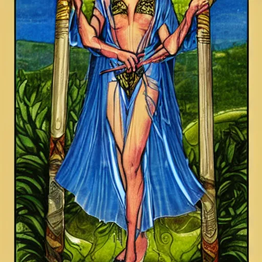 Image similar to Fantasy art depiction of the queen of wands tarot card