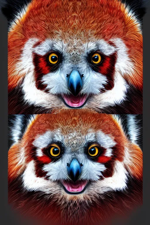 Prompt: an owl red panda hybrid, symmetrical, highly detailed, digital art, sharp focus, trending on art station