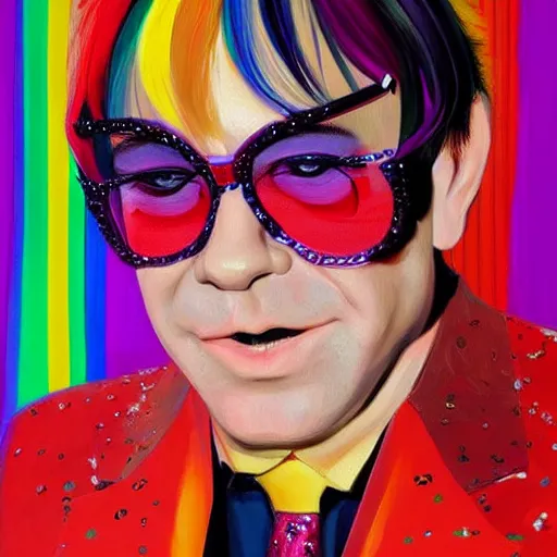 Prompt: Elton John 1970 fashion, gucci catwalk, oil painting, digital art, ultradetailed, artstation