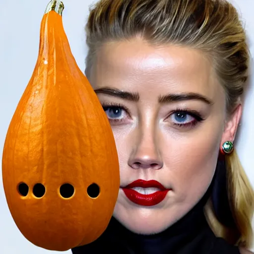 Image similar to gourd with face of amber heard hybrid intercross mix as a gourd