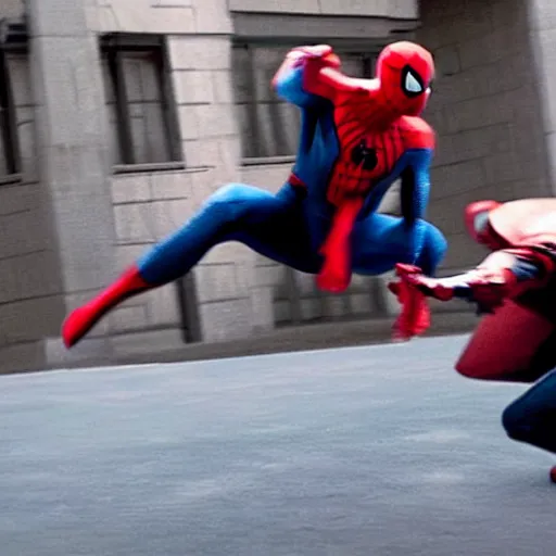 Prompt: cinematic movie of Marvel's spider-man fighting with a judge in a courthouse
